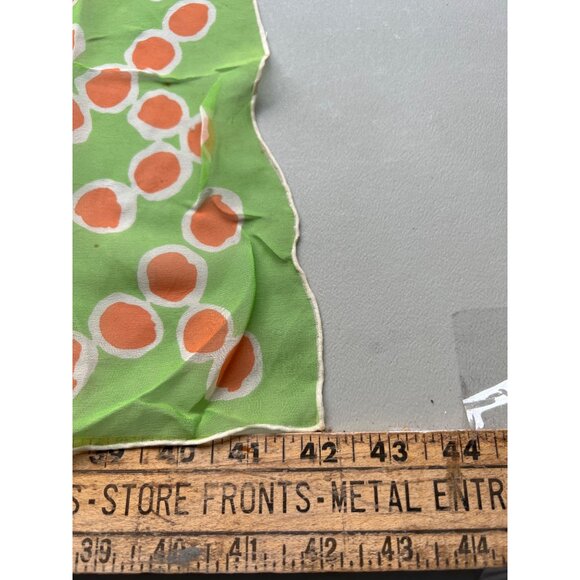 Vintage Polka Dot Rectangle Scarf 40 Inches Long Green & Orange Rayon Silk Blend - Picture 7 of 7
